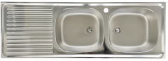 RIEBER E 123/2 Spüle Becken Rechts mit Hahnloch 123,5x43,5 cm Doppelbecken Spüle Einbauspüle Küchenspüle EDELSTAHL Doppelspülbecken mit Abtropffläche