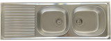 RIEBER Doppelbecken Spüle Einbauspüle Küchenspüle EDELSTAHL 123 x 43 cm Doppelspülbecken mit Abtropffläche, drehbar